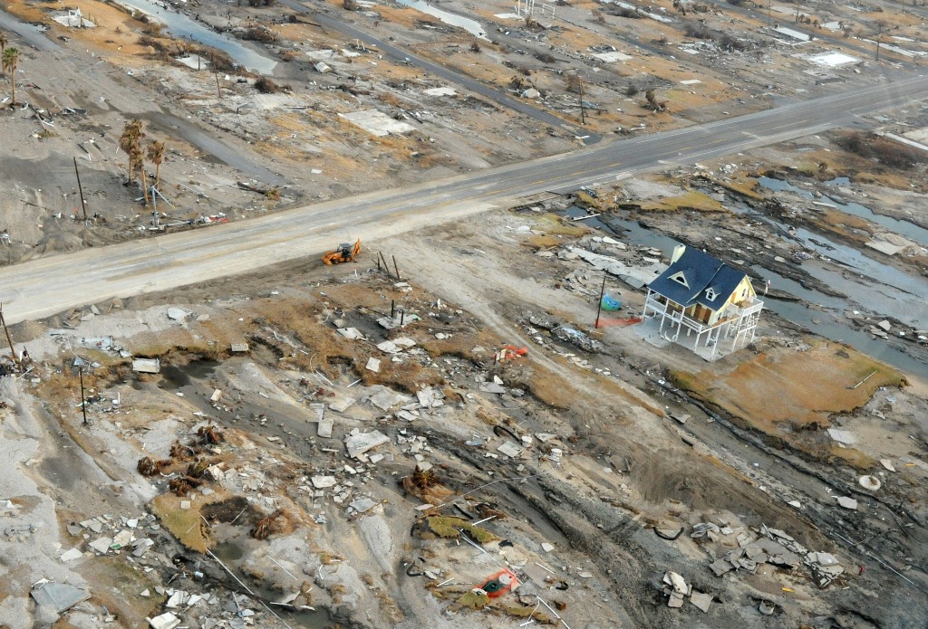 Aerial image overlooking 'Last House Standing' - Gilchrist, Texas, September 22, 2008